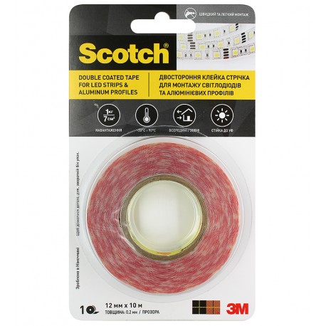 3M™ 8890E Двухсторонний скотч для монтажа светодиодов и алюминиевых профилей 12мм х 10м