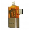 Переходник Hoco UA36E Lightning, Type-C на USB, золотой