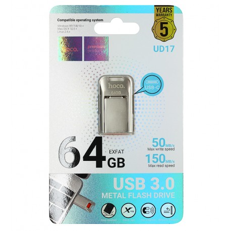 Флешка 64Gb Hoco UD17, Type-C, срібляста