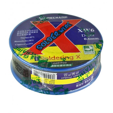 Припой Mechanic XW6, Sn 42проц, Bi 50проц, Cu 8проц, 0,6 мм, 40 г, бессвинцовый Припой Mechanic XW6, Sn 42проц, Bi 50проц, Cu 8проц, 0,6 мм, 40 г, бессвинцовый