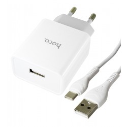 Зарядное устройство Hoco C81A USB, 2.1A + кабель USB - Type-C, белый Зарядное устройство Hoco C81A USB, 2.1A + кабель USB - Type-C, белый