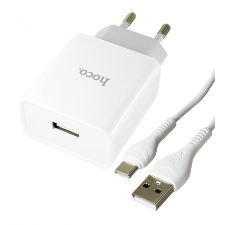 Зарядний пристрій Hoco C81A USB, 2.1A + кабель USB - Type-C, білий