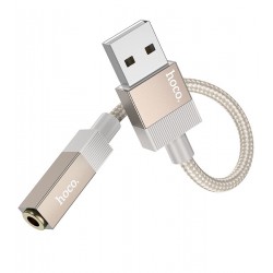 Адаптер переходник Hoco UPA32D, USB to Jack 3.5, золотой Адаптер переходник Hoco UPA32D, USB to Jack 3.5, золотой