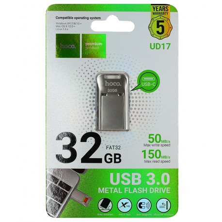 Флешка 32Gb Hoco UD17, Type-C, срібляста