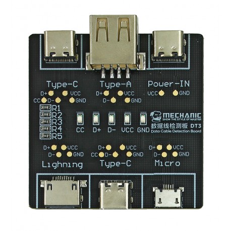 Тестер для USB кабелів синхронізації та зарядки Mechanic DT3, Lighning/Type - С/Micro usb