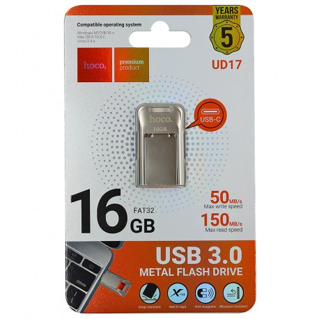Флешка 16Gb Hoco UD17, Type-C, срібляста