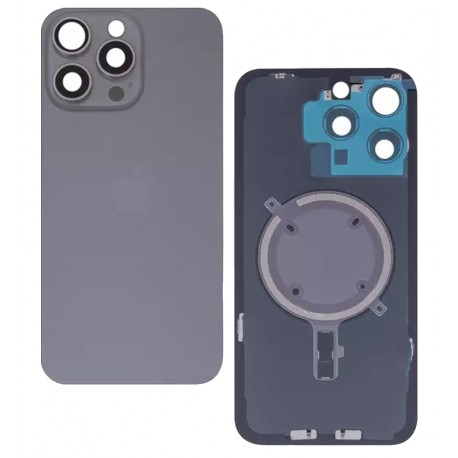 Задня панель корпуса для Apple iPhone 15 Pro Max, сірий, із склом камери, High Quality, Natural Titanium