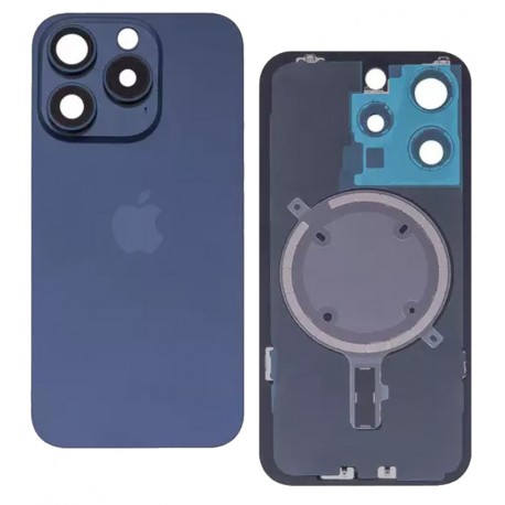 Задня панель корпуса для Apple iPhone 15 Pro, синій, із склом камери, High Quality