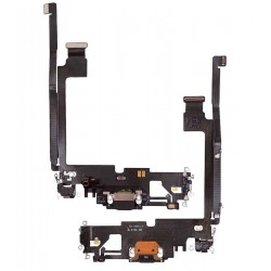 Шлейф для Apple iPhone 12 Pro Max, конектора зарядки, чорний, з компонентами, з мікрофоном, Original (PRC)