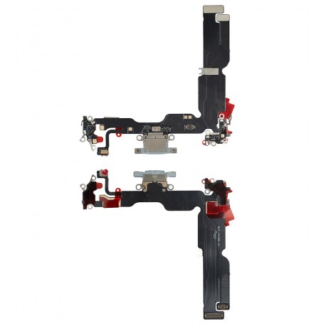 Шлейф для Apple iPhone 15 Plus, коннектора зарядки, голубой, с микрофоном, High quality