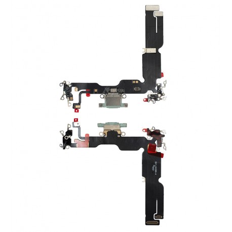 Шлейф для Apple iPhone 15 Plus, коннектора зарядки, зеленый, с микрофоном, High quality