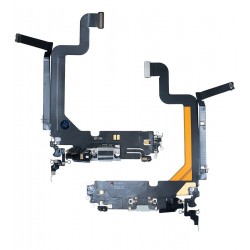 Шлейф для iPhone 14 Pro Max, коннектора зарядки, серый, с микрофоном, с компонентами, Original (PRC), silver Шлейф для iPhone 14 Pro Max, коннектора зарядки, серый, с микрофоном, с компонентами, Original (PRC), silver