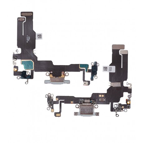 Шлейф для Apple iPhone 15, коннектора зарядки, голубой, с микрофоном, High quality