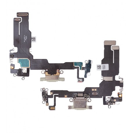 Шлейф для Apple iPhone 15, коннектора зарядки, желтый, с микрофоном, High quality
