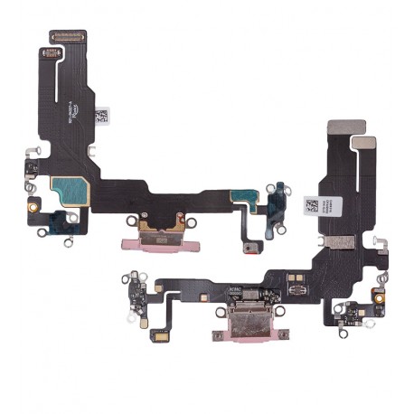 Шлейф для Apple iPhone 15, коннектора зарядки, розовый, с микрофоном, High quality