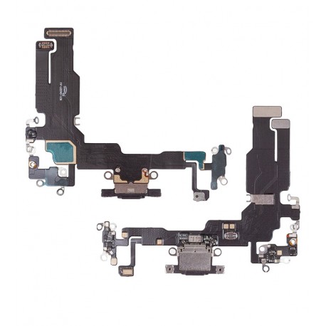 Шлейф для Apple iPhone 15, конектора зарядки, чорний, з мікрофоном, High quality
