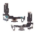 Шлейф для Apple iPhone 15, конектора зарядки, чорний, з мікрофоном, High quality