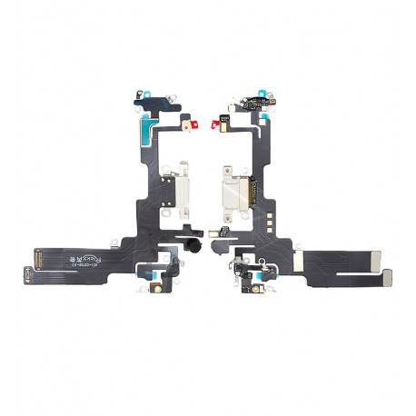 Шлейф для Apple iPhone 14, коннектора зарядки, белый, с микрофоном, High quality