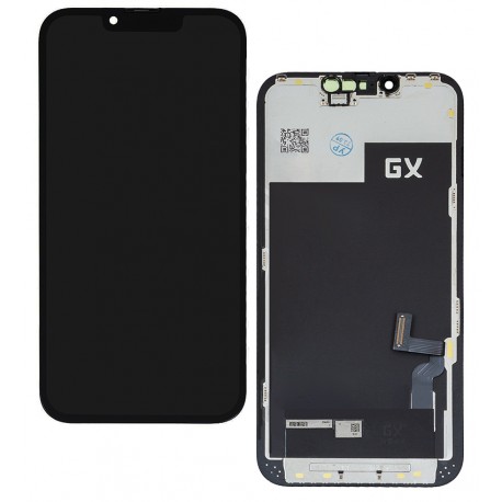Дисплей для Apple iPhone 13, чорний, з рамкою, High Quality, (OLED), GX OEM Hard