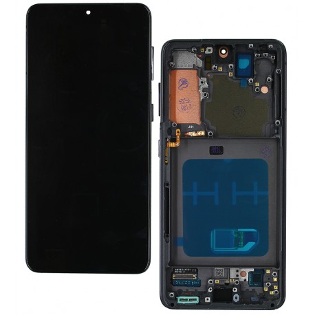 Дисплей для Samsung G990F Galaxy S21, чорний, з чорною рамкою, високої якості, (OLED)
