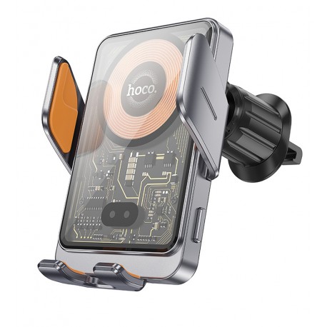 Автодержатель Hoco HW7, с беспроводной зарядкой 15W, metal gray