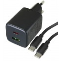 Зарядное устройство Hoco N41 USB QC3.0, Type-C PD 20W + кабель Type-C - Type-C, черный