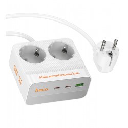 Удлинитель Hoco AC27 на 2 розетки, USB порт и 2 Type-C PD 30W порта для зарядки, шнур: 2м белый Удлинитель Hoco AC27 на 2 розетки, USB порт и 2 Type-C PD 30W порта для зарядки, шнур: 2м белый