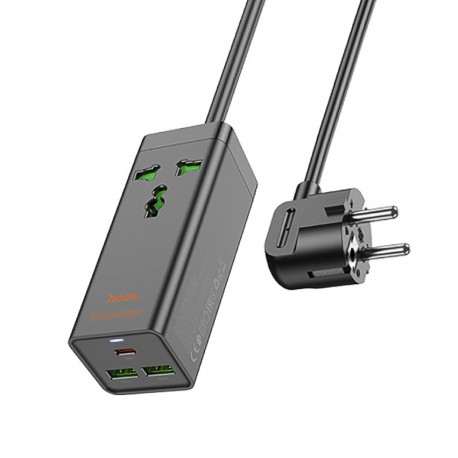 Удлинитель Hoco AC9A на 1 розетку, USB порт и Type-C PD 30W порта для зарядки, шнур: 1,5м черный Удлинитель Hoco AC9A на 1 розетку, USB порт и Type-C PD 30W порта для зарядки, шнур: 1,5м черный
