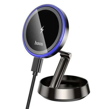 Автодержатель Hoco HW33, магнитный, с беспроводной зарядкой 15W, black metal gray