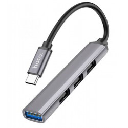 Type-C-хаб HOCO HB26 1USB 3.0 (F), 3USB 2.0 (F), темно-серебристый