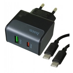 Зарядное устройство Hoco CS71A, USB, Type-C PD20Вт QC3.0, с Type-C - Type-C кабелем, midnight black Зарядное устройство Hoco CS71A, USB, Type-C PD20Вт QC3.0, с Type-C - Type-C кабелем, midnight black