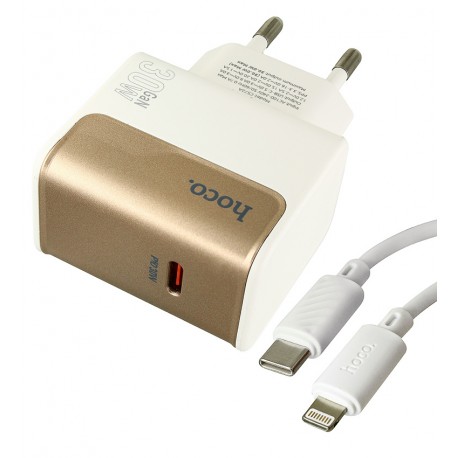 Зарядний пристрій Hoco CS72A, Type-C PD30Вт, з кабелем Type-C - Lightning, білий Зарядний пристрій Hoco CS72A, Type-C PD30Вт, з кабелем Type-C - Lightning, білий