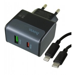 Зарядное устройство Hoco CS73A, USB, Type-C PD30Вт QC3.0, с Type-C - Lightning кабелем, midnight black Зарядное устройство Hoco CS73A, USB, Type-C PD30Вт QC3.0, с Type-C - Lightning кабелем, midnight black