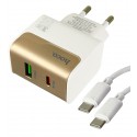 Зарядное устройство Hoco CS73A, USB, Type-C PD30Вт QC3.0, с Type-C - Type-C кабелем, белое
