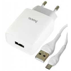 Зарядное устройство Hoco C72A, 1USB, 2,1А, с Micro-USB кабелем, белое Зарядное устройство Hoco C72A, 1USB, 2,1А, с Micro-USB кабелем, белое