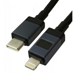 Кабель Type-C - Lightning, Hoco X118, 1 м, PD 27W, в тканевой оплетке, с дисплеем, черный Кабель Type-C - Lightning, Hoco X118, 1 м, PD 27W, в тканевой оплетке, с дисплеем, черный