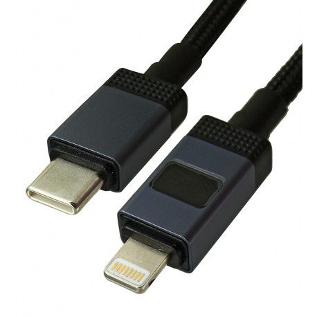 Кабель Type-C - Lightning, Hoco X118, 1 м, PD 27W, в тканевой оплетке, с дисплеем, черный Кабель Type-C - Lightning, Hoco X118, 1 м, PD 27W, в тканевой оплетке, с дисплеем, черный