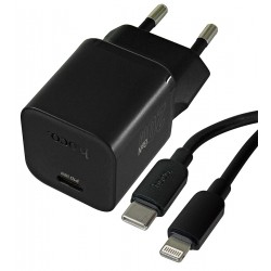 Зарядное устройство Hoco N64, Type-C PD20Вт, с Type-C - Lightning кабелем, черное Зарядное устройство Hoco N64, Type-C PD20Вт, с Type-C - Lightning кабелем, черное