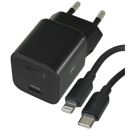 Зарядное устройство Hoco N66, Type-C PD35Вт, с Type-C - Lightning кабелем, черное Зарядное устройство Hoco N66, Type-C PD35Вт, с Type-C - Lightning кабелем, черное