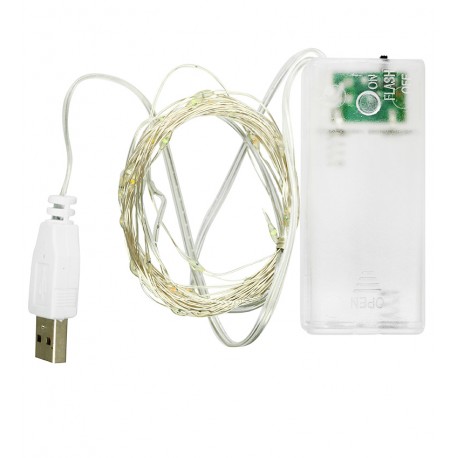 Светодиодная гирлянда Xmas Капля росы 50 Led 5m на медной проволоке Мультицветная от батареек+USB