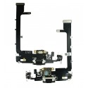 Шлейф для Apple iPhone 11 Pro Max, конектора зарядки, конектора гарнітури, сірий, з мікрофоном, High Quality