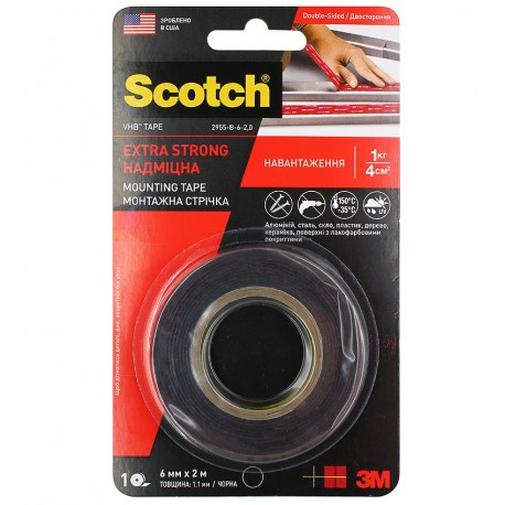 3M™ 2955 Двосторонній скотч VHB 6мм х 2м, товщина 1.1мм (2955-В-6-2.0) 3M™ 2955 Двосторонній скотч VHB 6мм х 2м, товщина 1.1мм (2955-В-6-2.0)