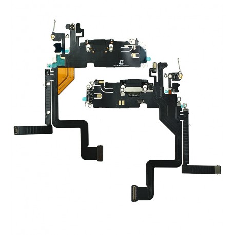 Шлейф для Apple iPhone 14 Pro, конектор зарядки, чорний, з компонентами, з мікрофоном, China quality