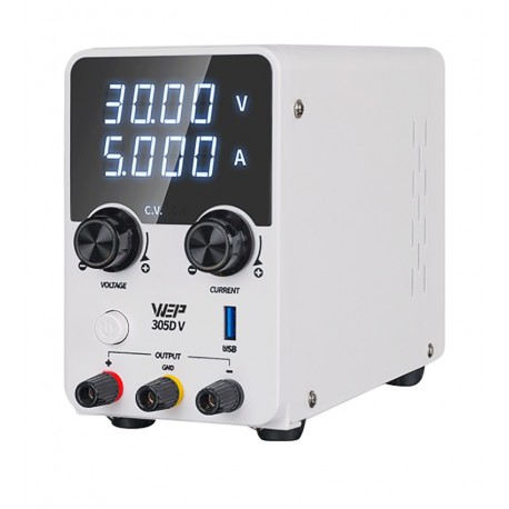 Лабораторный блок питания WEP 305D-V, 30V, 5A, импульсный, цифровая индикация, USB QC 5V-12V, 20W