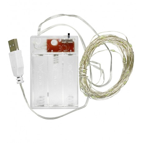 Светодиодная гирлянда Xmas Капля росы 100 Led 10m на медной проволоке Зеленый от батареек+USB