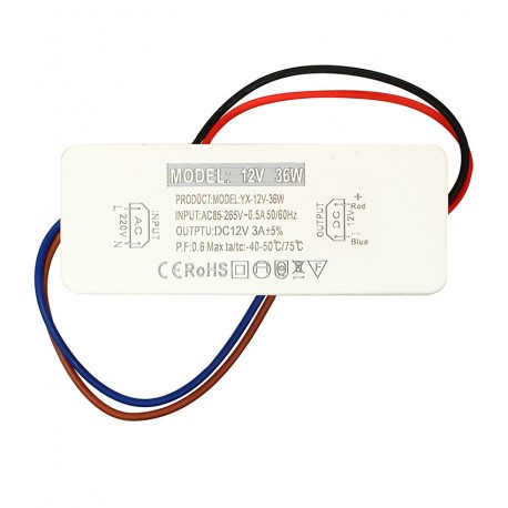 Блок живлення 12V 3A, 36Вт, прямокутний в корпусі