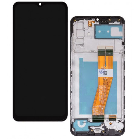 Дисплей для Samsung A025F/DS Galaxy A02s, чорний, з рамкою, копія, з жовтим шлейфом, (160,5x72 мм)