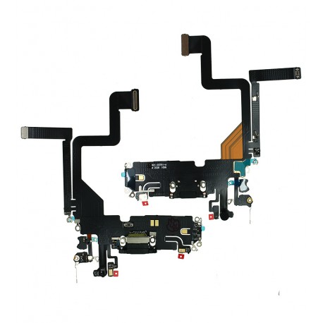 Шлейф для iPhone 14 Pro, коннектора зарядки, черный, с микрофоном, з компонентами, Original (PRC)