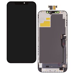 Дисплей для Apple iPhone 12 Pro Max, черный, с рамкой, без микросхемы, с пластиками камеры и датчика приближения, (OLED), OEM hard, SL