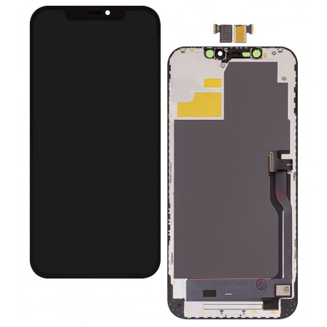 Дисплей для Apple iPhone 12 Pro Max, чорний, з рамкою, без мікросхеми, з пластиками камери та датчика наближення, (OLED), OEM hard, SL